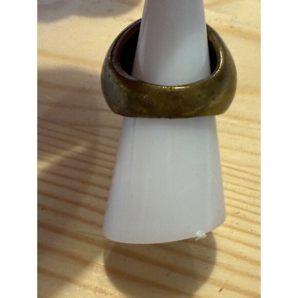 Large Vintage Turquoise Brass Ring With Dome Stone - Picture 4 of 7